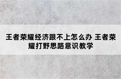 王者荣耀经济跟不上怎么办 王者荣耀打野思路意识教学